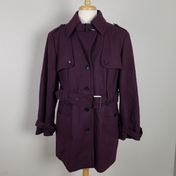 Calvin Klein Jackets & Blazers - Calvin Klein Purple Black Plum Wool Blend Belted Short Coat Size 2XL